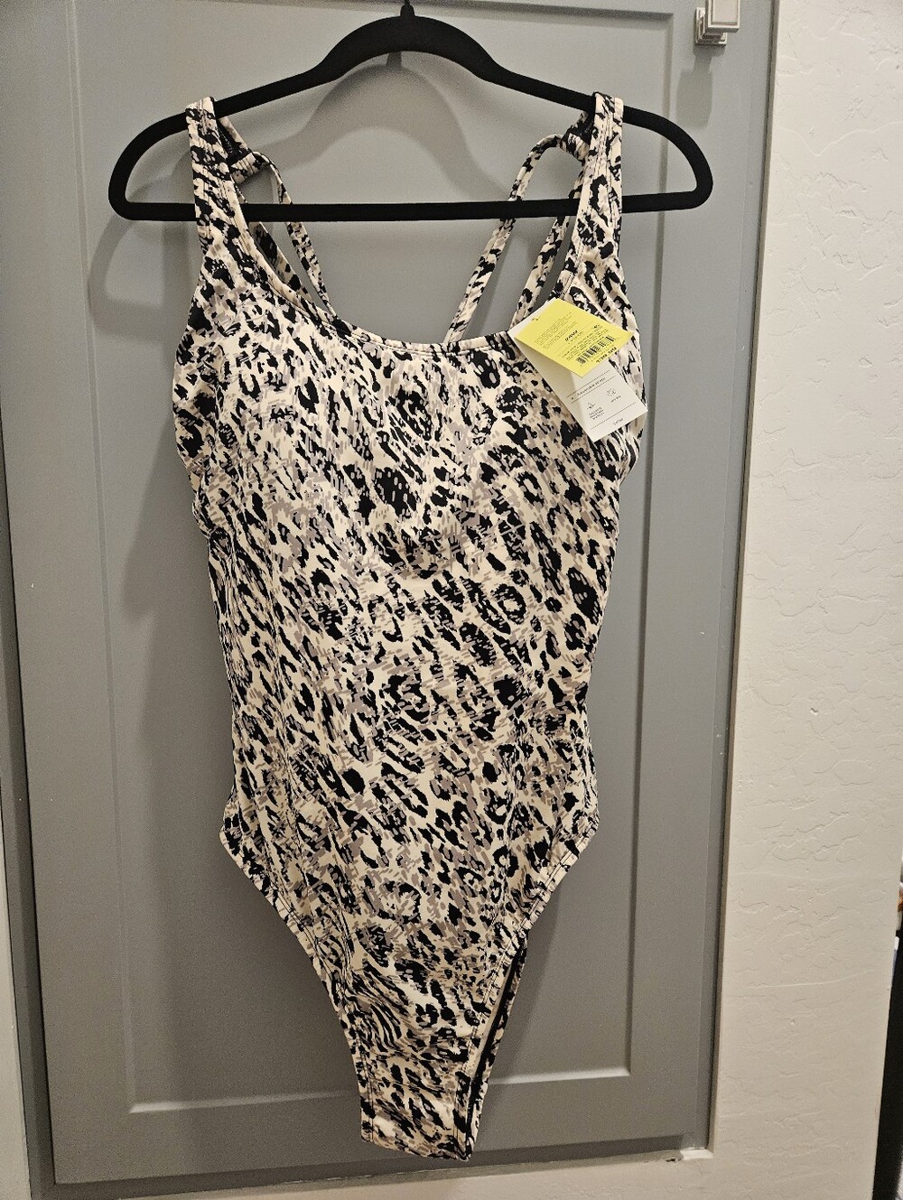 Womens Leopard Print One-Piece Swimsuit - Beige/Black